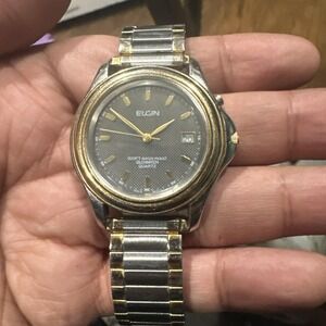 Working  ELGIN Glowatch 38mm Mens Vintage Watch FEL02-007 two tone light Fit 7.5